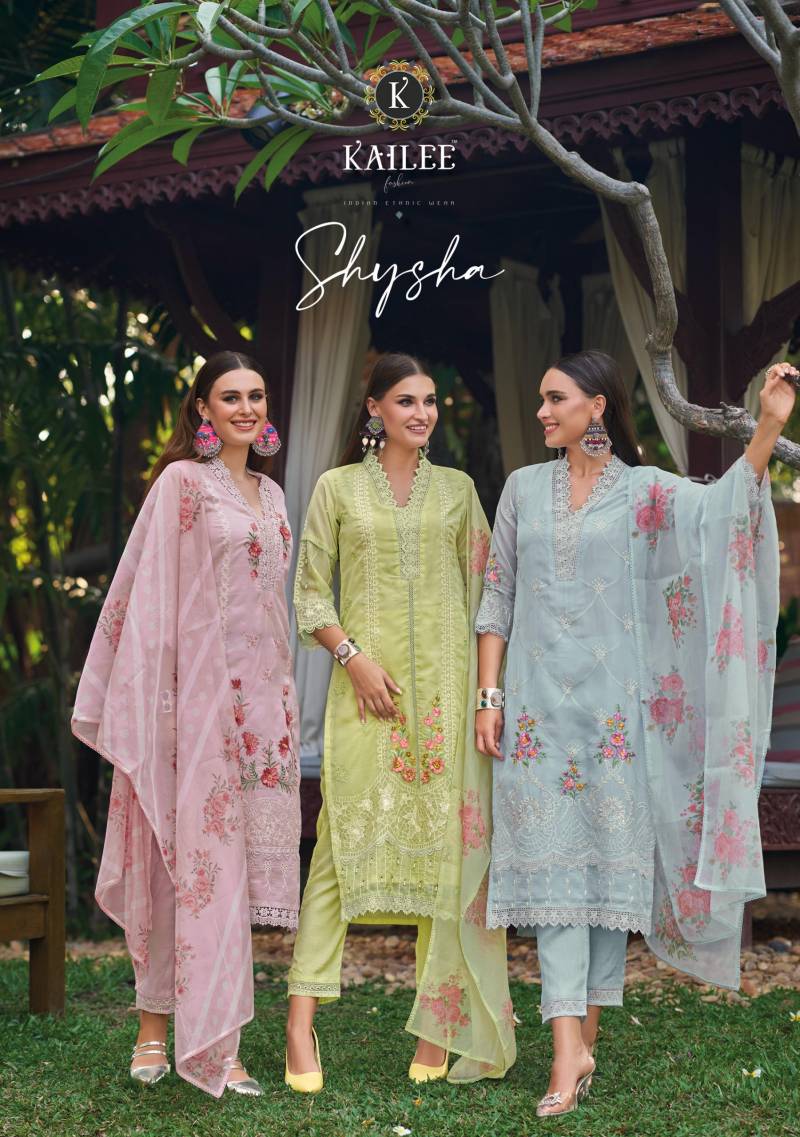 Kailee Shysha Viscose Organza Handwork Kurti Pant And Dupatta