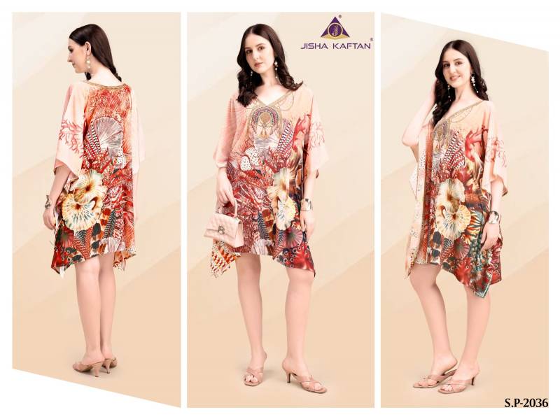 Jisha Kaftan Silk Poncho Vol 5 Poly Feather Silk Digital Printed Kaftans