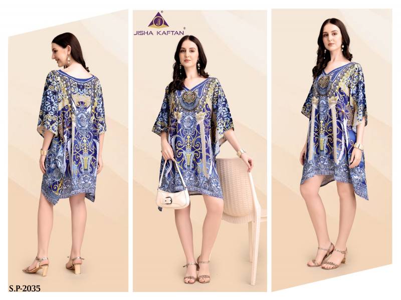 Jisha Kaftan Silk Poncho Vol 5 Poly Feather Silk Digital Printed Kaftans