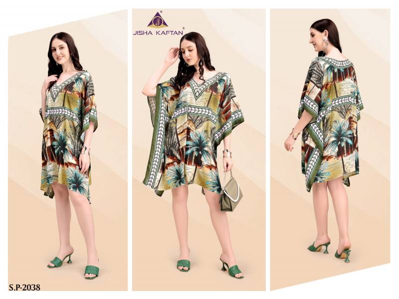 Jisha Kaftan Silk Poncho Vol 5 Poly Feather Silk Digital Printed Kaftans