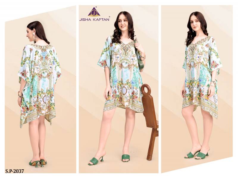 Jisha Kaftan Silk Poncho Vol 5 Poly Feather Silk Digital Printed Kaftans