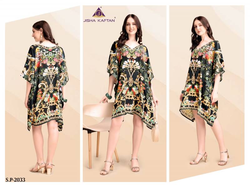 Jisha Kaftan Silk Poncho Vol 5 Poly Feather Silk Digital Printed Kaftans