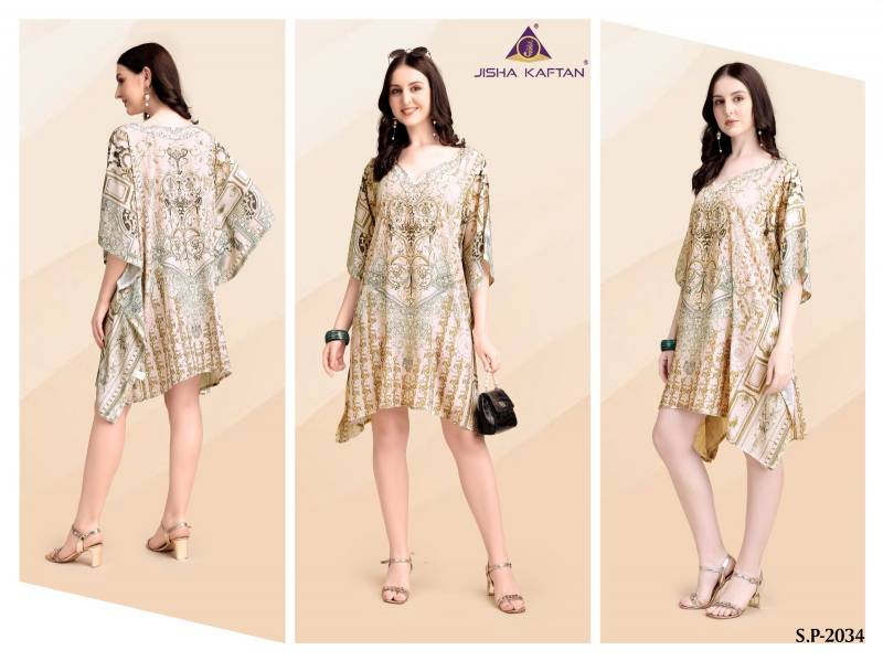 Jisha Kaftan Silk Poncho Vol 5 Poly Feather Silk Digital Printed Kaftans