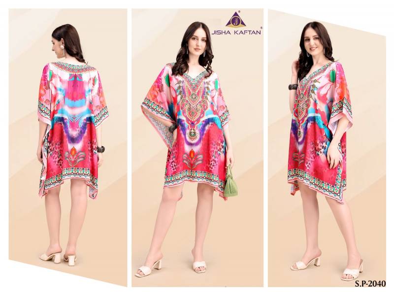 Jisha Kaftan Silk Poncho Vol 5 Poly Feather Silk Digital Printed Kaftans