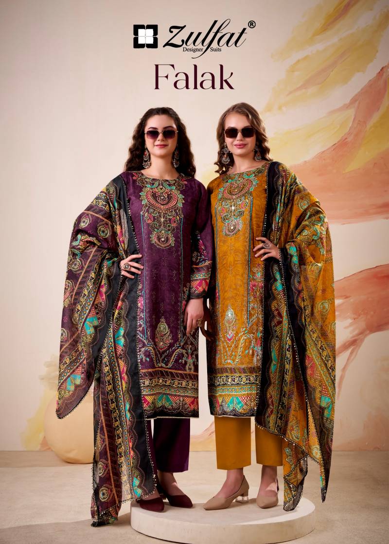 Zulfat Falak Jam Cotton Satin Handwork Designer Dress Material