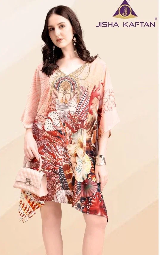 Jisha Kaftan Silk Poncho Vol 5 Poly Feather Silk Digital Printed Kaftans