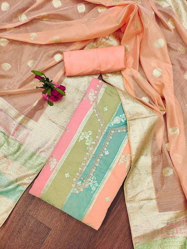 Navya Suit 151 Party Wear Unstitched handworked Jacquard Silk top with Bottom and Dupatta Suit