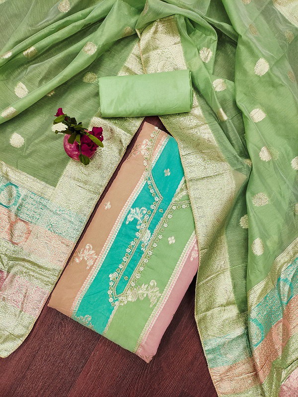 Navya Suit 151 Party Wear Unstitched handworked Jacquard Silk top with Bottom and Dupatta Suit
