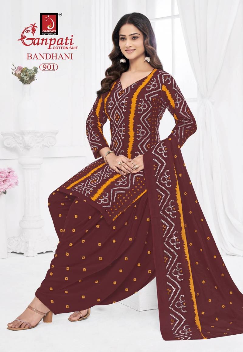Ganpati Bandhani Vol 9 Cotton Printed Bandhej Dress Material