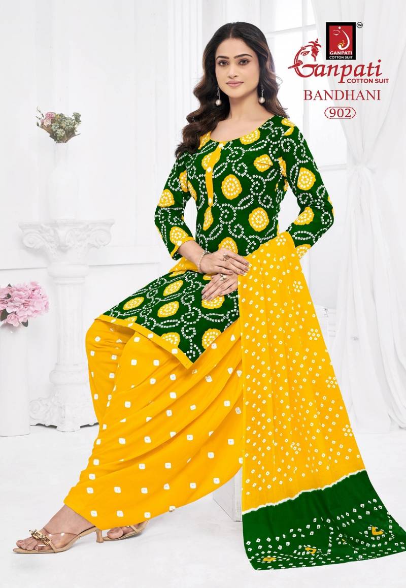 Ganpati Bandhani Vol 9 Cotton Printed Bandhej Dress Material