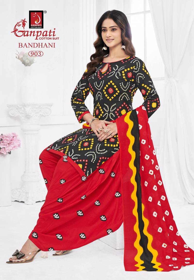 Ganpati Bandhani Vol 9 Cotton Printed Bandhej Dress Material