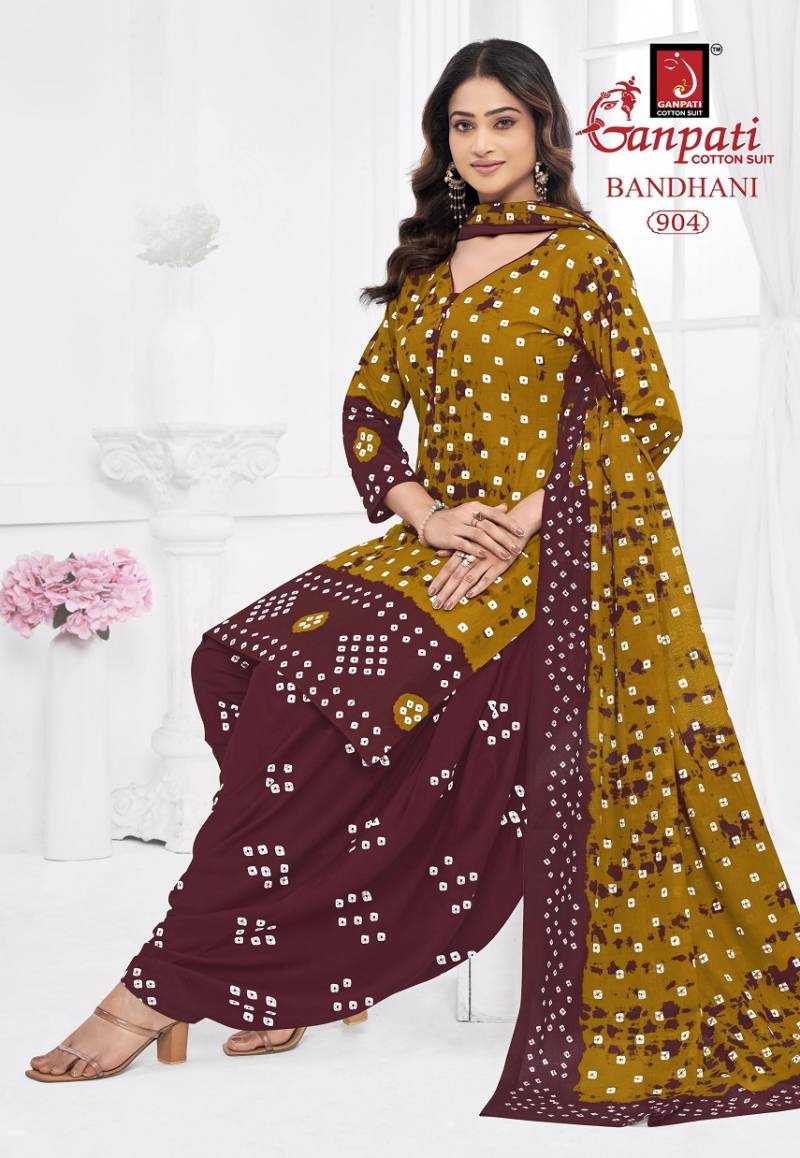 Ganpati Bandhani Vol 9 Cotton Printed Bandhej Dress Material