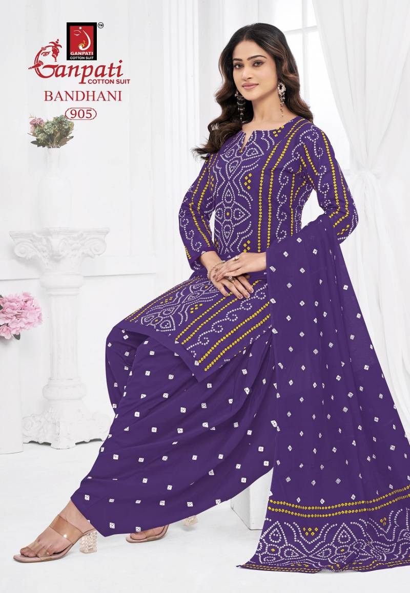 Ganpati Bandhani Vol 9 Cotton Printed Bandhej Dress Material