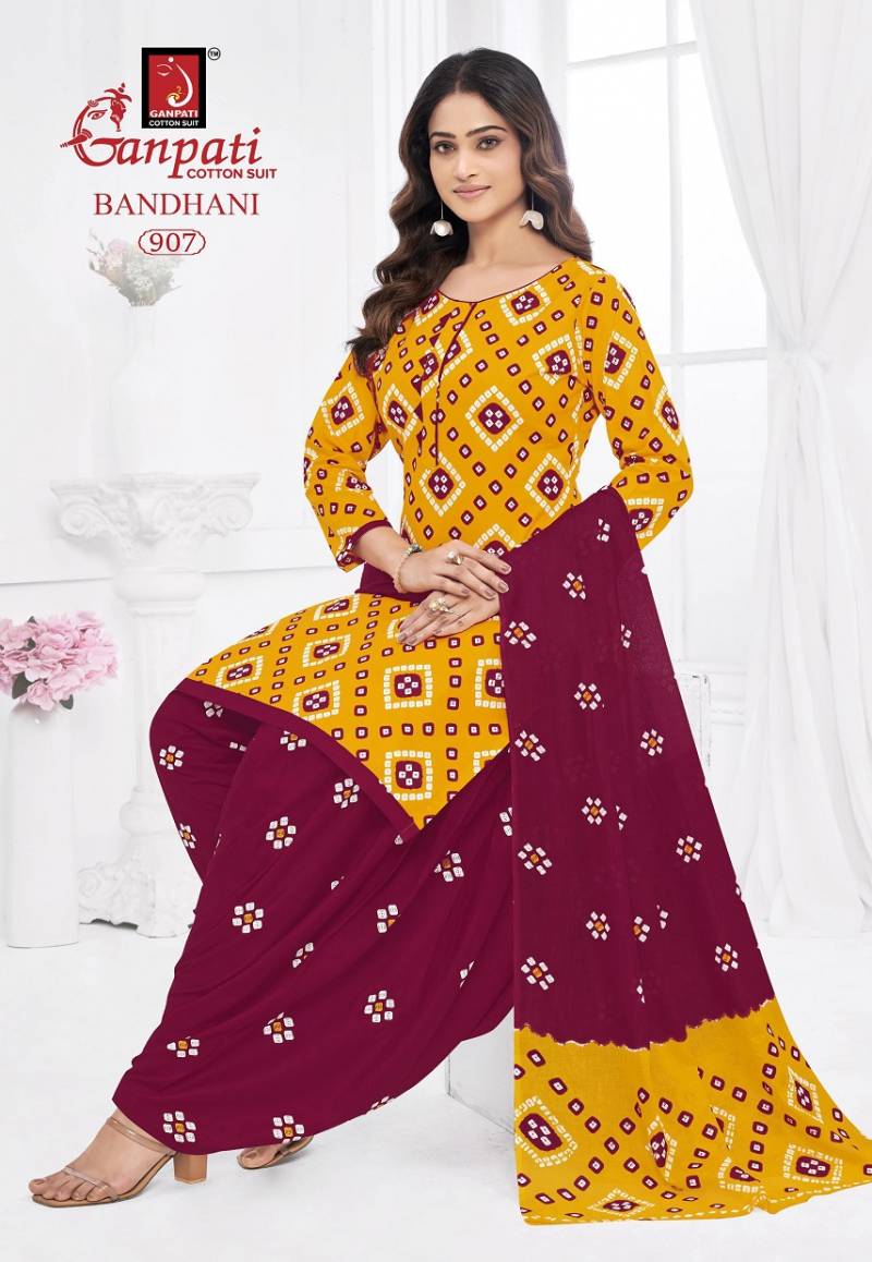 Ganpati Bandhani Vol 9 Cotton Printed Bandhej Dress Material