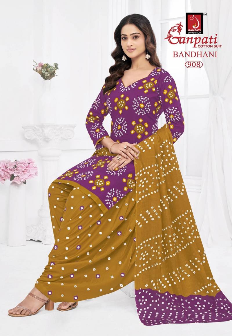 Ganpati Bandhani Vol 9 Cotton Printed Bandhej Dress Material