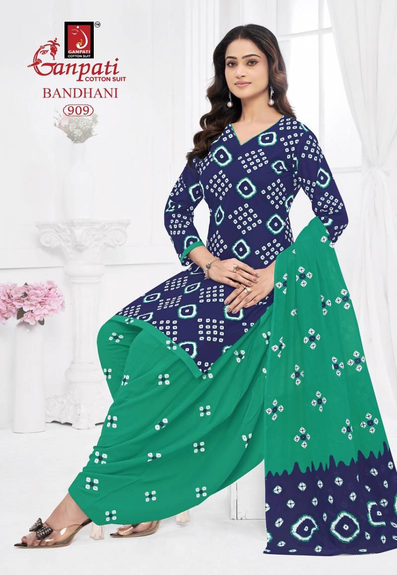 Ganpati Bandhani Vol 9 Cotton Printed Bandhej Dress Material