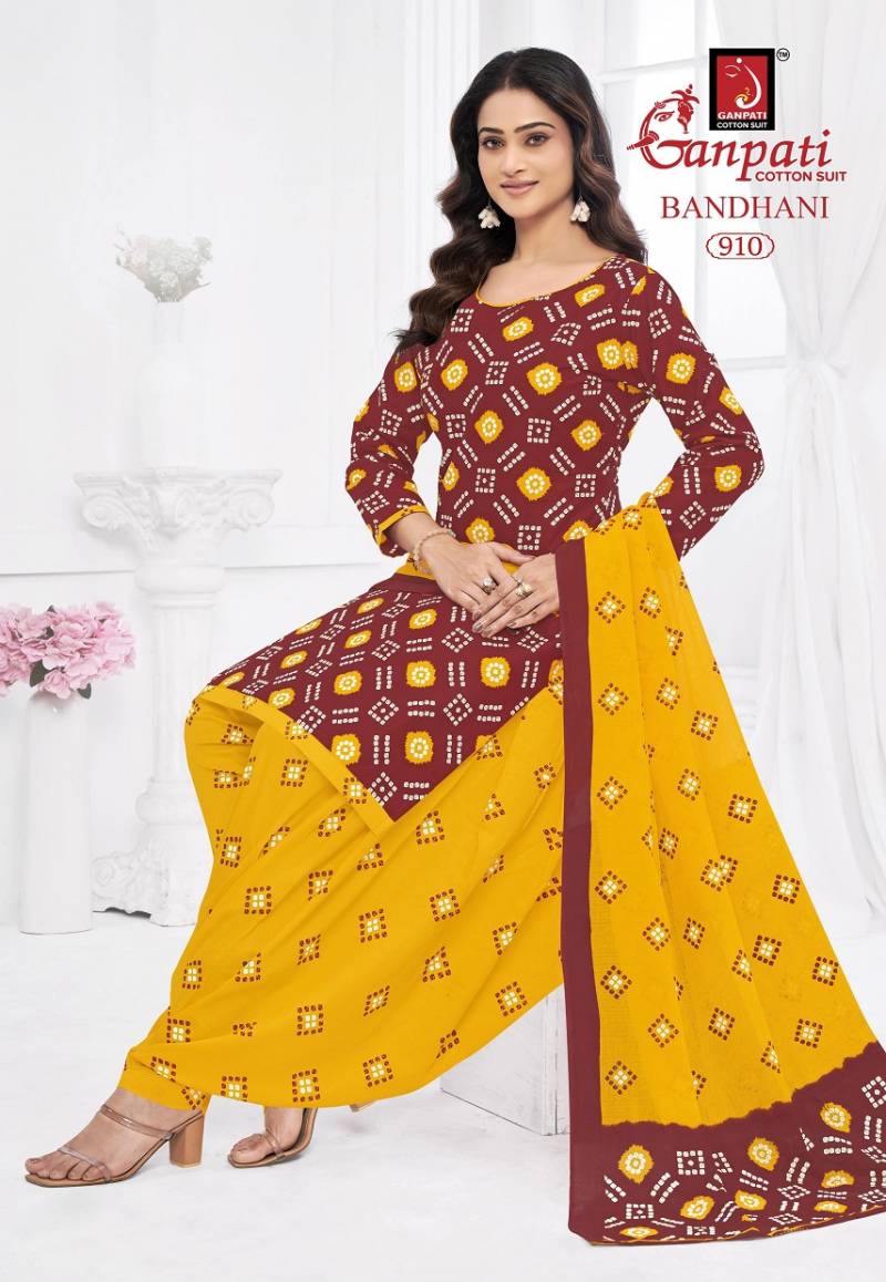 Ganpati Bandhani Vol 9 Cotton Printed Bandhej Dress Material