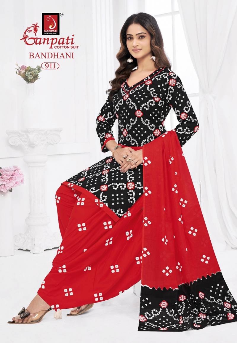 Ganpati Bandhani Vol 9 Cotton Printed Bandhej Dress Material