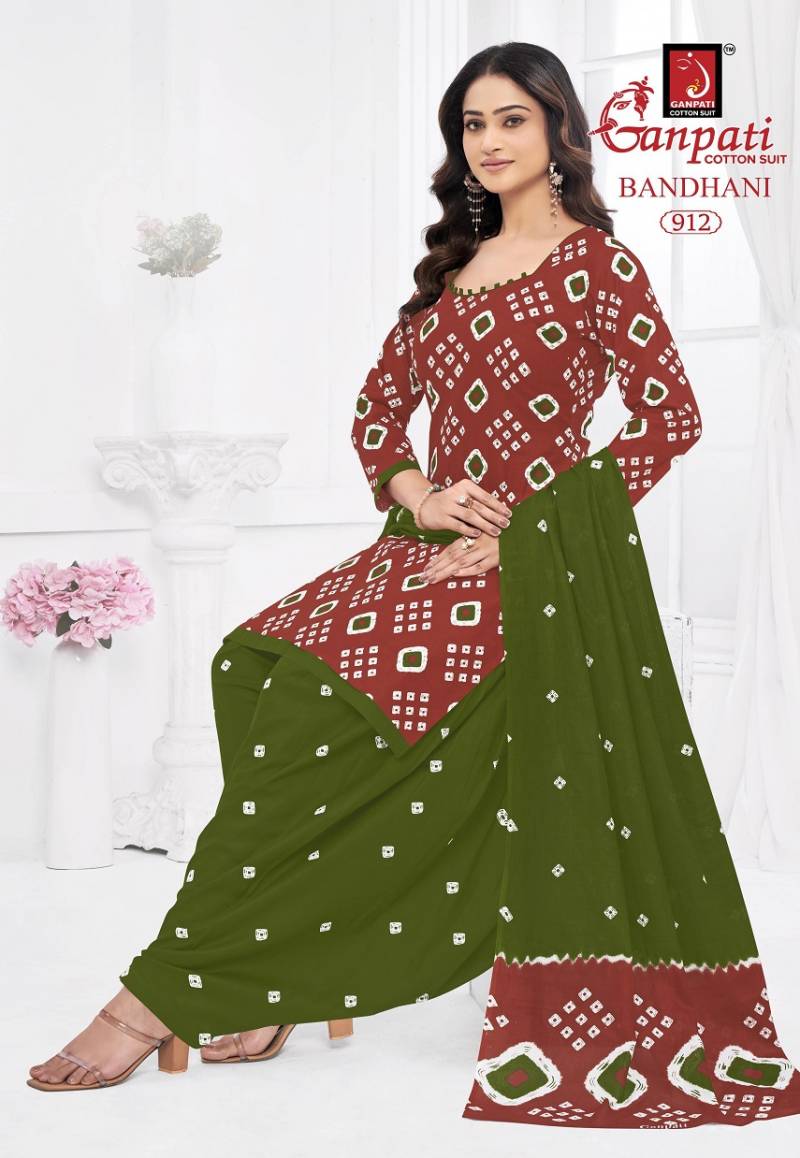 Ganpati Bandhani Vol 9 Cotton Printed Bandhej Dress Material