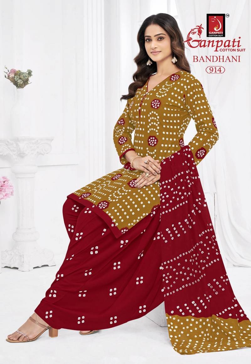 Ganpati Bandhani Vol 9 Cotton Printed Bandhej Dress Material