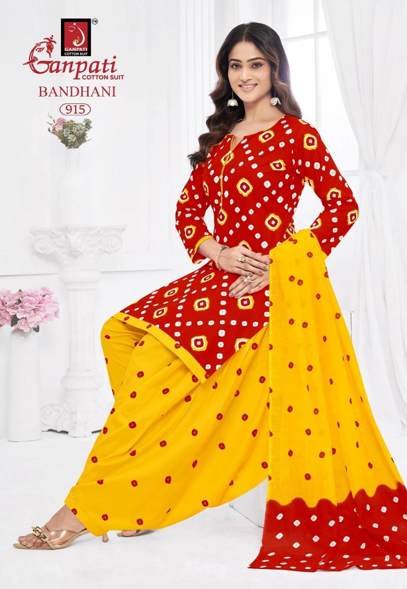 Ganpati Bandhani Vol 9 Cotton Printed Bandhej Dress Material