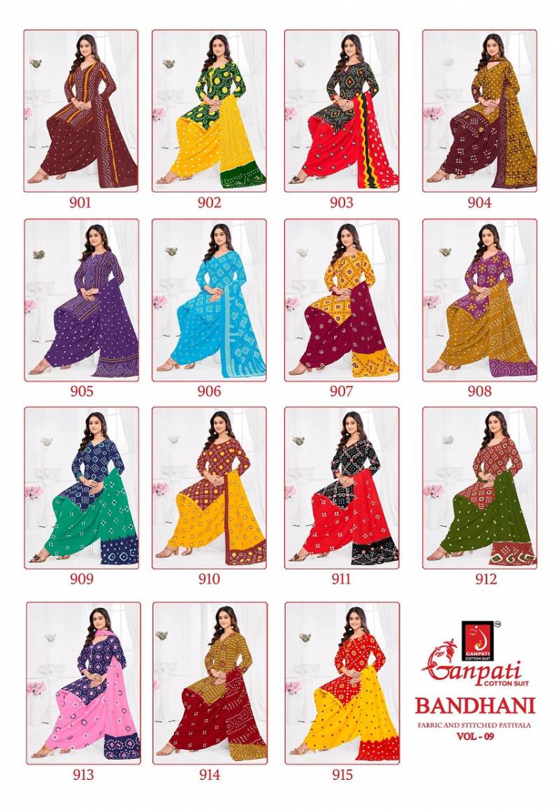 Ganpati Bandhani Vol 9 Cotton Printed Bandhej Dress Material