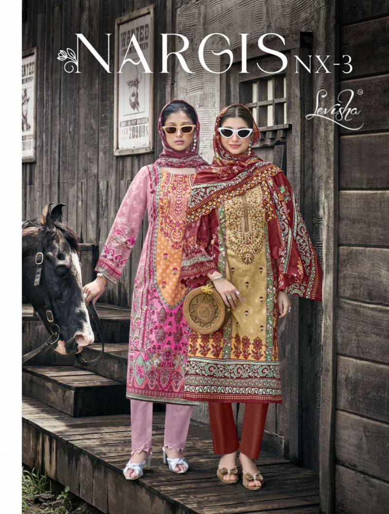 Levisha Nargis Nx Vol 3 Cemric Lawn Cotton Pakistani Dress Material