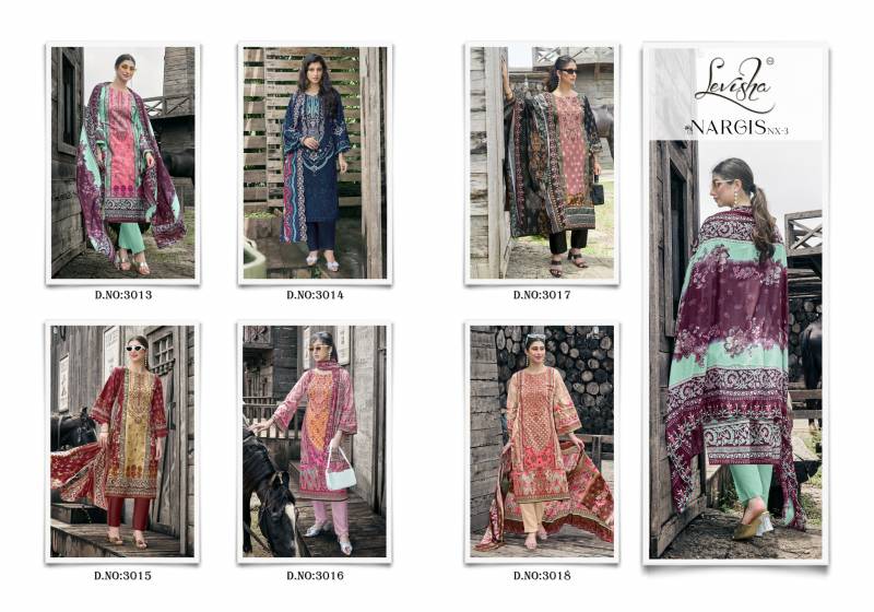 Levisha Nargis Nx Vol 3 Cemric Lawn Cotton Pakistani Dress Material