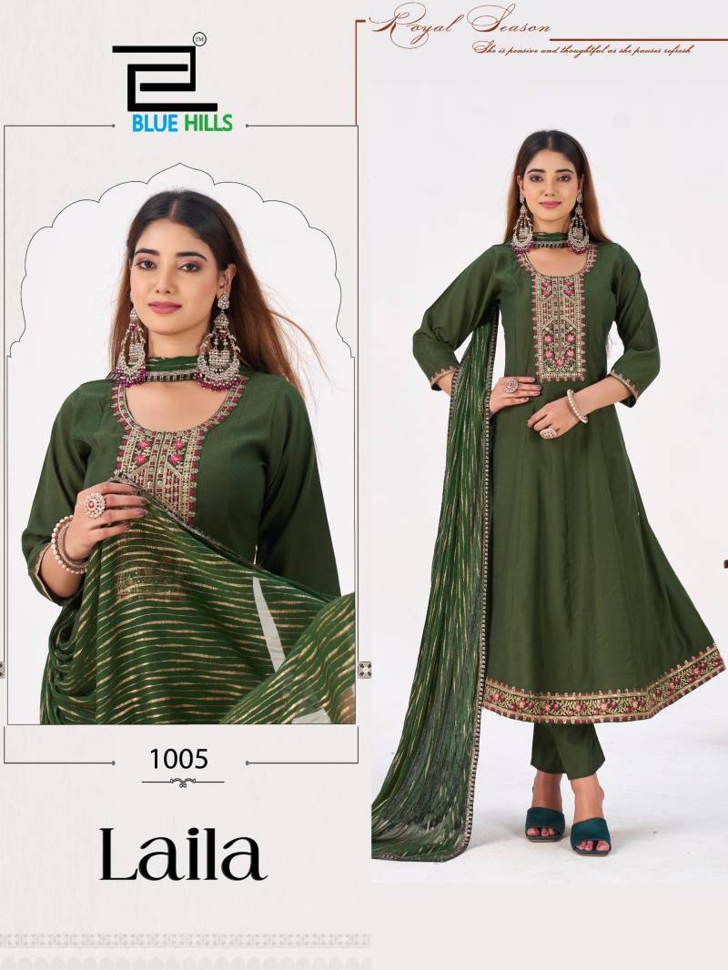 Blue Hills Laila Berlin Silk Work Kurti Pant And Dupatta Collection