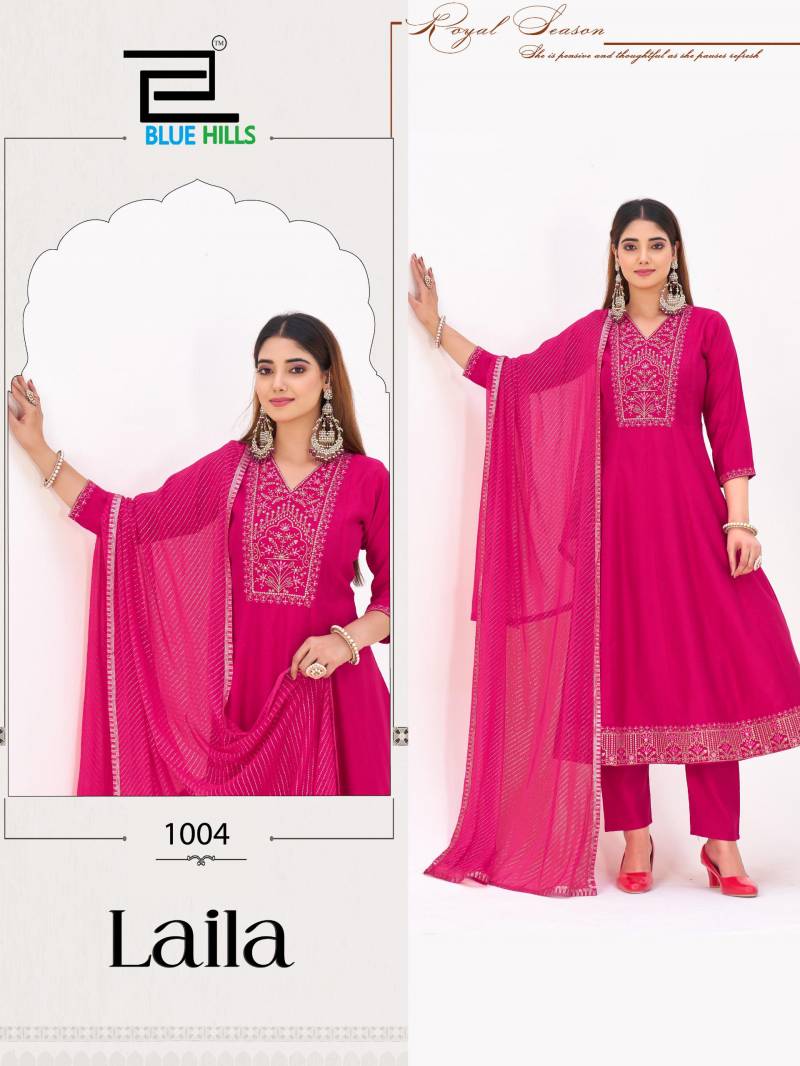 Blue Hills Laila Berlin Silk Work Kurti Pant And Dupatta Collection