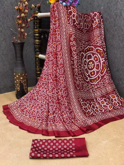 Bandhani Flower Chiffon Fancy And Bandhej Daily Wear Saree Collection