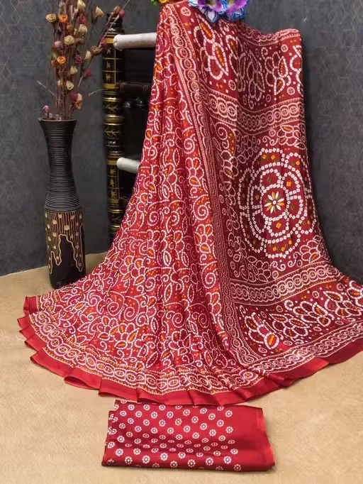 Bandhani Flower Chiffon Fancy And Bandhej Daily Wear Saree Collection