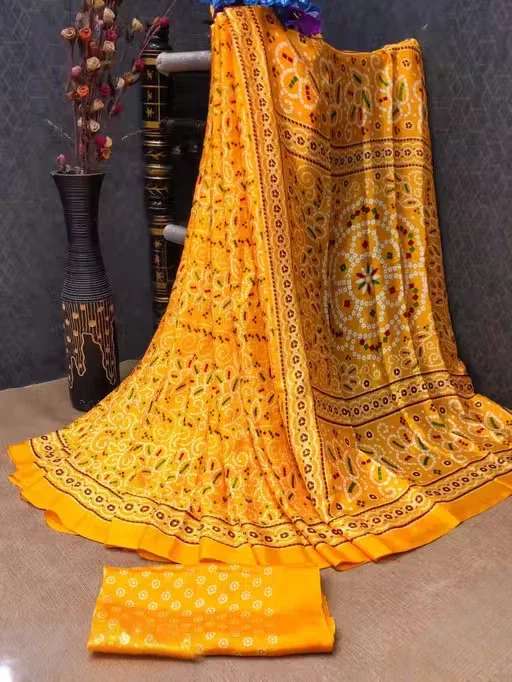 Bandhani Flower Chiffon Fancy And Bandhej Daily Wear Saree Collection