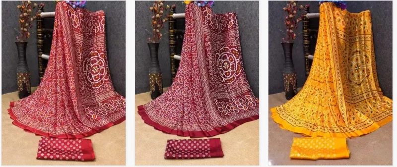 Bandhani Flower Chiffon Fancy And Bandhej Daily Wear Saree Collection