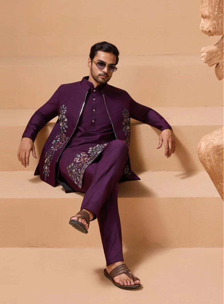 Shubhvastra The Classic Man Viscose Silk Kurta Pajama And Koti