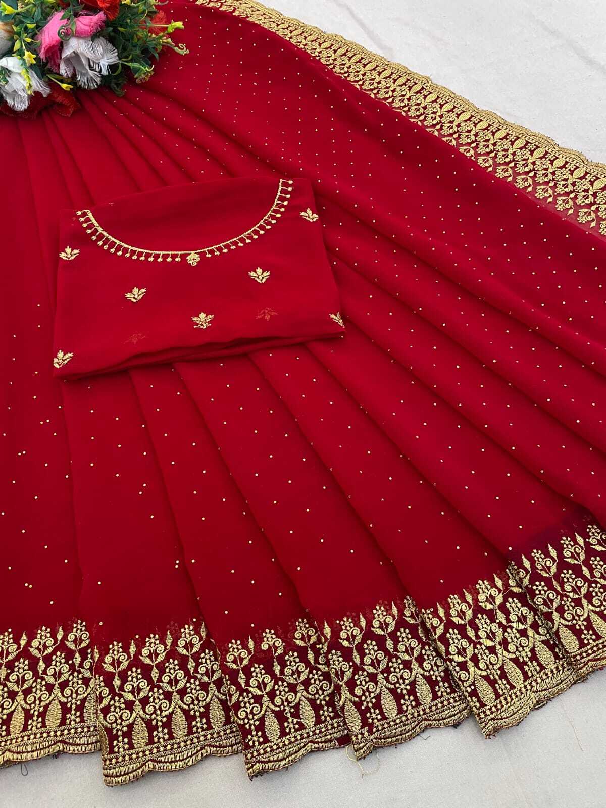Mahek 199 Party Wear Embroidery Worked Georgette Saree with Un Stitched Blouse