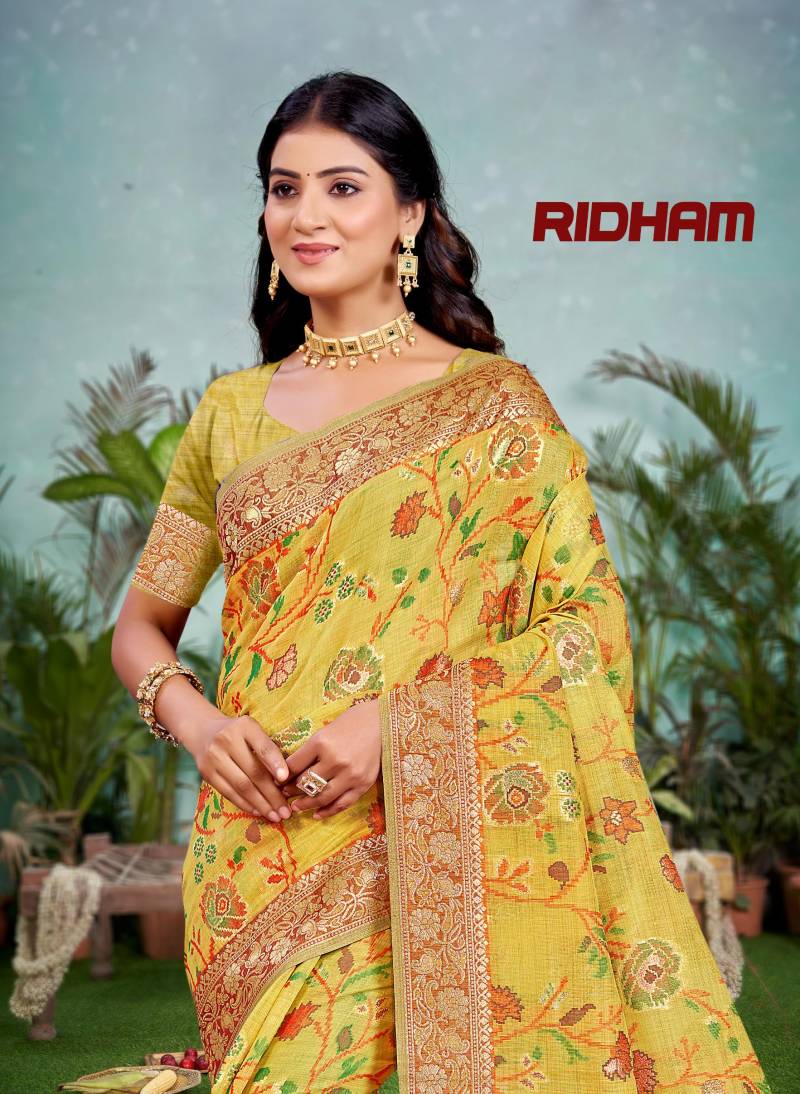 Bunawat Ridham Sangam Prints Cottan Silk With Meena Worked Traditional Saree