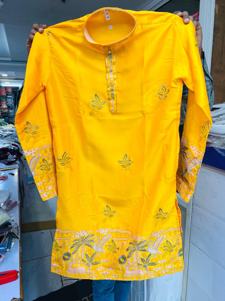Lekha Mald 04 Malai Satin Embroidery Mens Kurta Collection