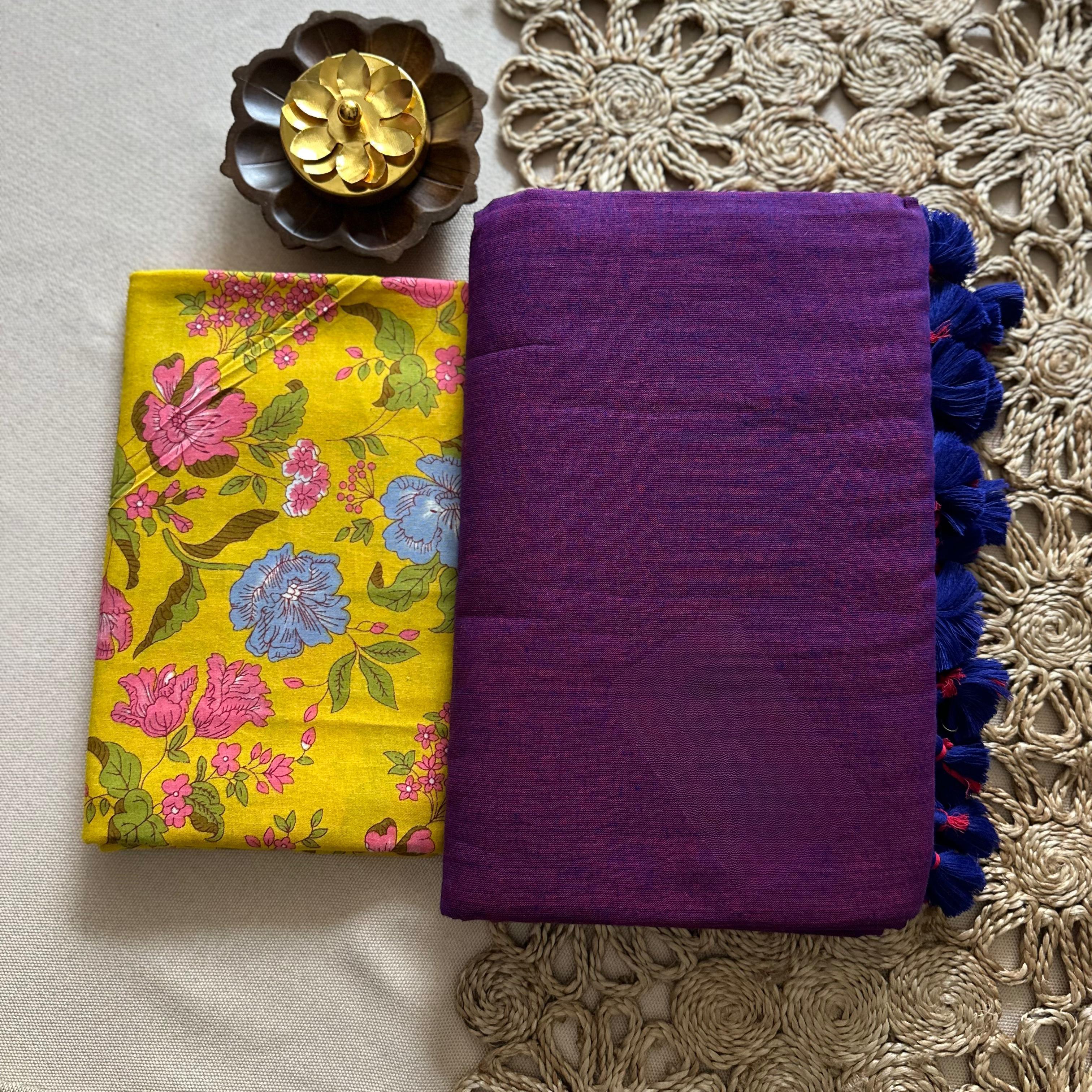 Lekha CF 177 Khadi Cotton Plain Saree With Printed Blouse