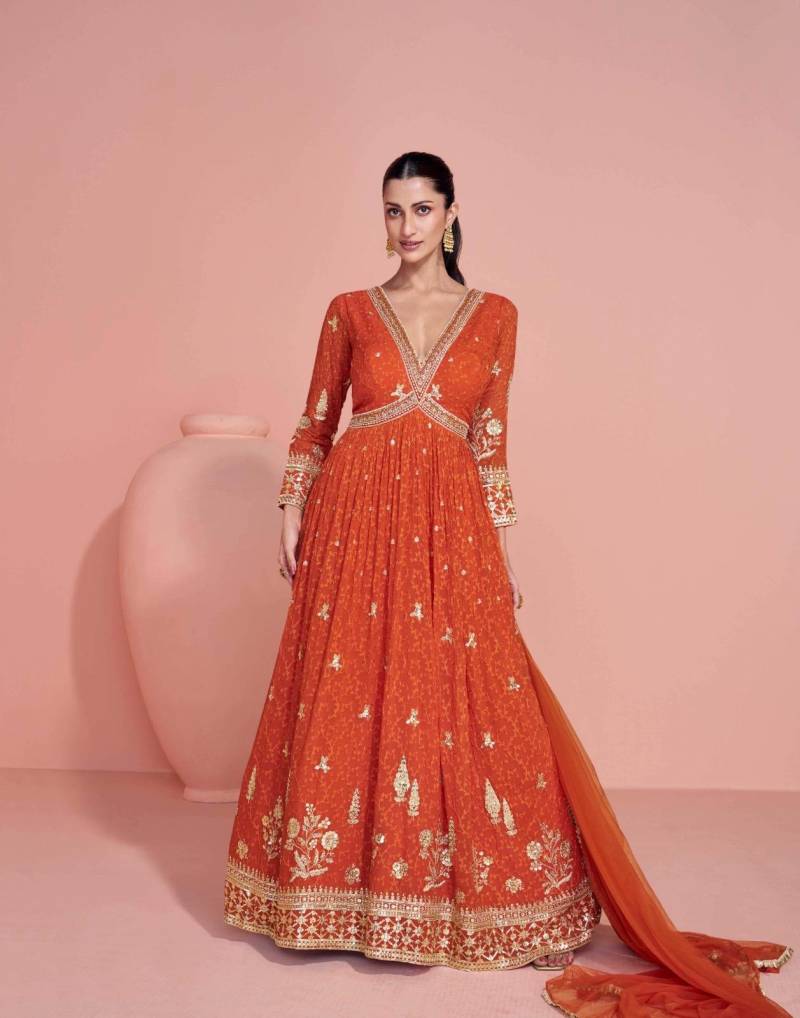 Sayuri Navya Georgette Embroidered Festival Wear Gown Collection