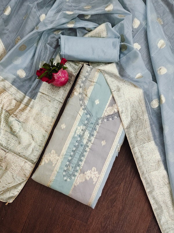 Navya Suit 153 Party Wear Unstitched handworked Jacquard Silk top with Bottom and Dupatta Suit