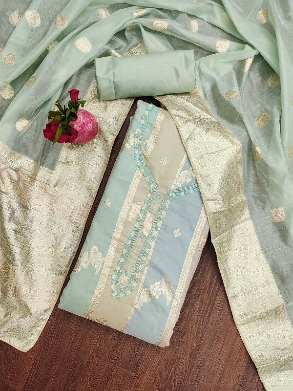 Navya Suit 153 Party Wear Unstitched handworked Jacquard Silk top with Bottom and Dupatta Suit