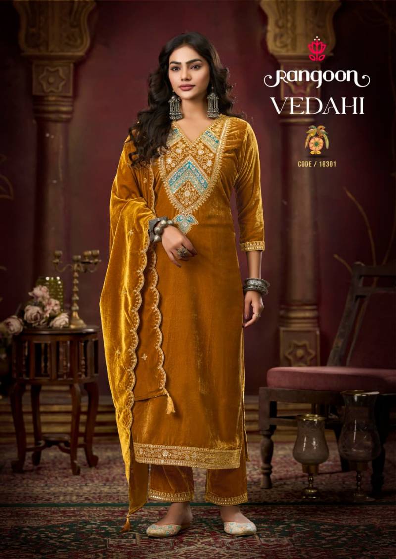 Rangoon Vedahi Viscose Velvet With Work Designer Salwar Kameez Suits