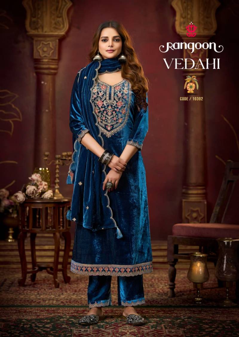 Rangoon Vedahi Viscose Velvet With Work Designer Salwar Kameez Suits