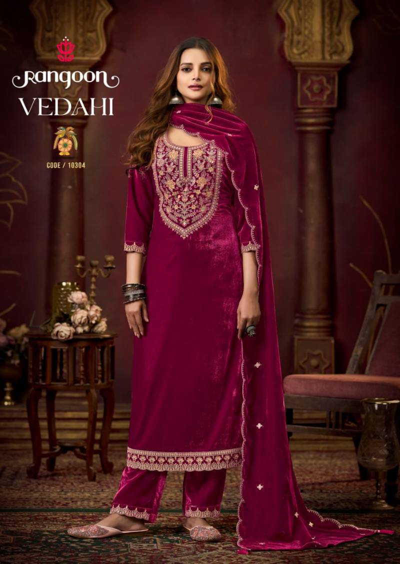 Rangoon Vedahi Viscose Velvet With Work Designer Salwar Kameez Suits