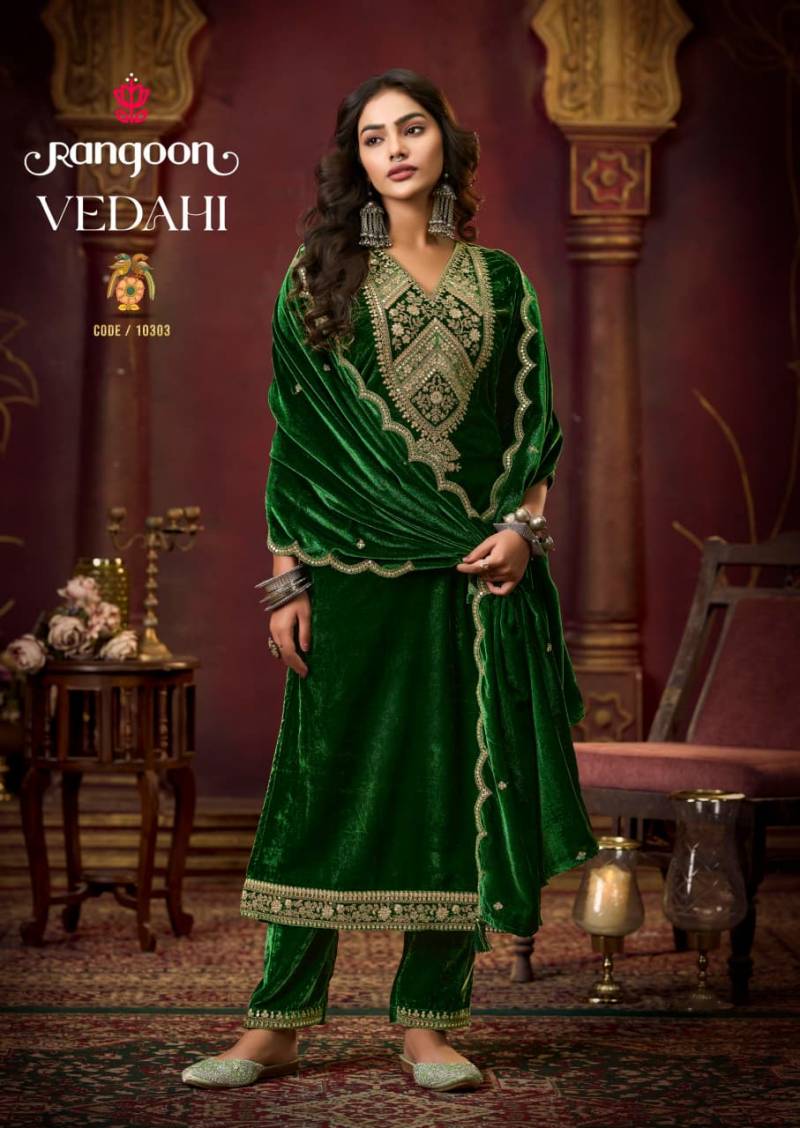 Rangoon Vedahi Viscose Velvet With Work Designer Salwar Kameez Suits