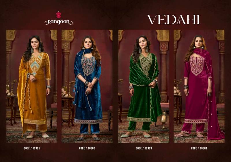 Rangoon Vedahi Viscose Velvet With Work Designer Salwar Kameez Suits