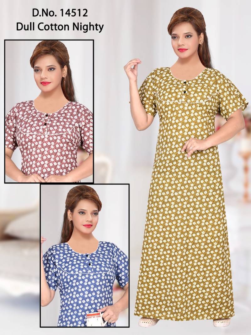 Seven Cross 14512 To 22 Dull Cotton Printed Nighty Suits Collation