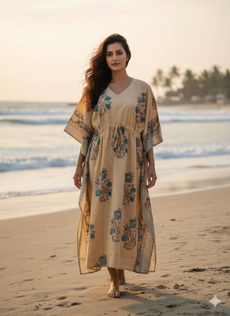 Naisha K 428 Cotton Slub Hand Block Print Kaftan Collection