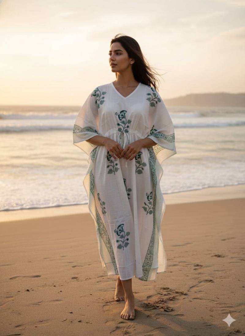 Naisha K 428 Cotton Slub Hand Block Print Kaftan Collection